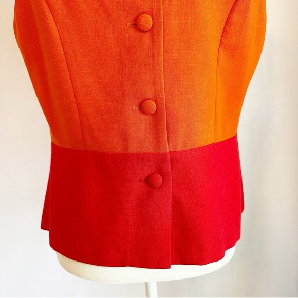 VTG Jessica Howard 2 Piece Suit Sleeveless Top Trouser Pant Orange Red MOD 12/14 - Picture 11 of 13